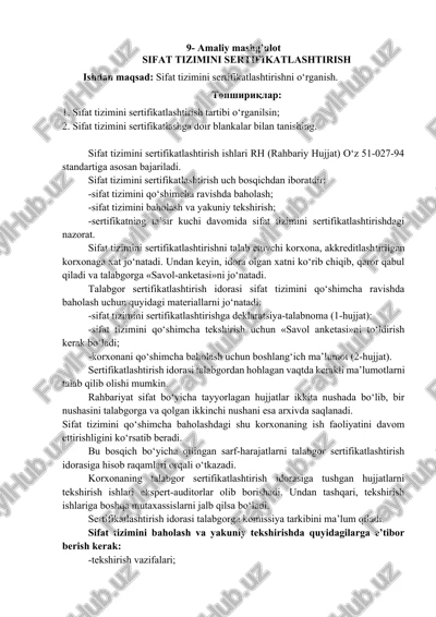 sifat tizimini sertifikatlashtirish — DOCX