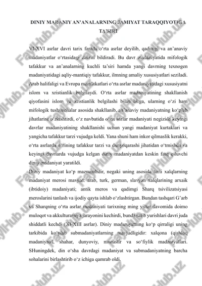 diniy madaniy an'analarning jamiyat taraqqiyotiga ta'siri — DOCX