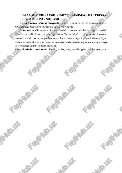 laboratoriya ishi. sement hajmining bir tekisda o‘zgarishini aniqlash — DOCX