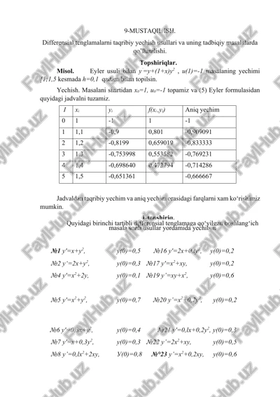 differensial tenglamalarni taqribiy yechish usullari va uning tadbiqiy masalalarda qo’llanilishi — DOCX