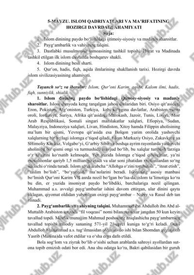 islom qadriyatlari va ma'rifatining hozirgi davrdagi ahamiyati — DOCX