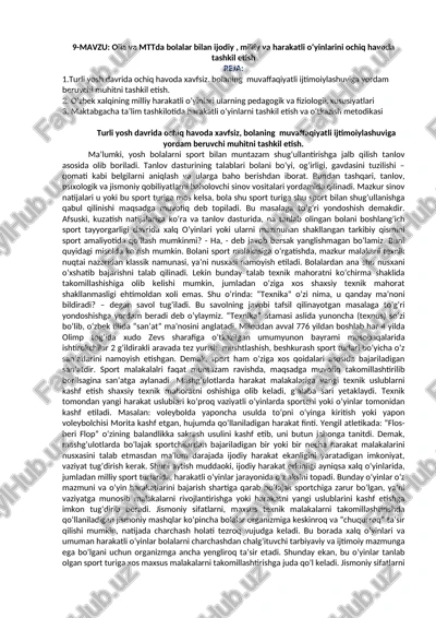 oila va mttda bolalar bilan ijodiy, milliy va harakatli o‘yinlarini ochiq havoda tashkil etish — DOCX