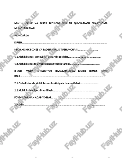 kichik va o'rta biznesni qo'llab quvvatlash shartnoma munosabatlari — DOCX
