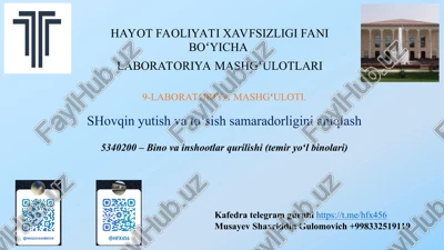 laboratoriya mashgʻuloti.shovqin yutish va to‘sish samaradorligini aniqlash5340200 – bino va inshootlar qurilishi (temir yoʻl binolari) — PPT