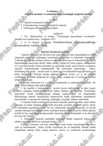 yigirish sitemasi va uskunalarning texnologik zanjirini tanlash — DOCX
