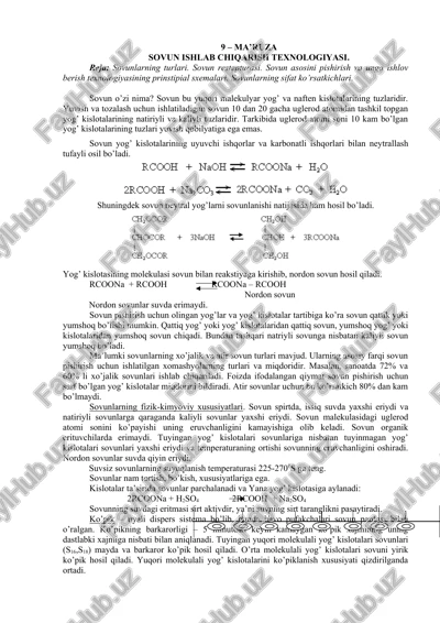 sovun ishlab chiqarish texnologiyasi — DOC