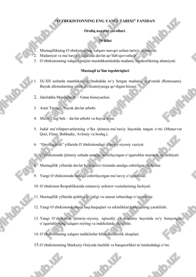 o‘zbekistonning eng yangi tarixi — DOCX