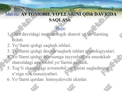 avtomobil yo‘llarini qish davrida saqlash — PPT