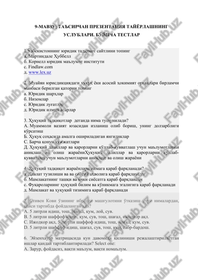 o'zbekistonning yuridik tadqiqot saytlini toping — DOCX