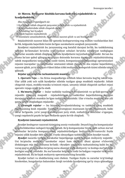 boshqaruv hisobida korxona faoliyatini rejalashtirish va byudjetlashtirish — DOCX