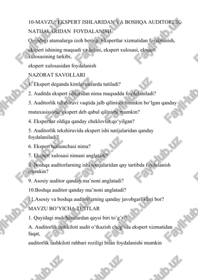ekspert ishlaridan va boshqa auditorlik natijalaridan foydalanish — DOCX