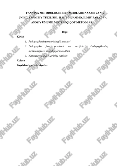 pedagogika fanining metodologik muammolari — DOCX