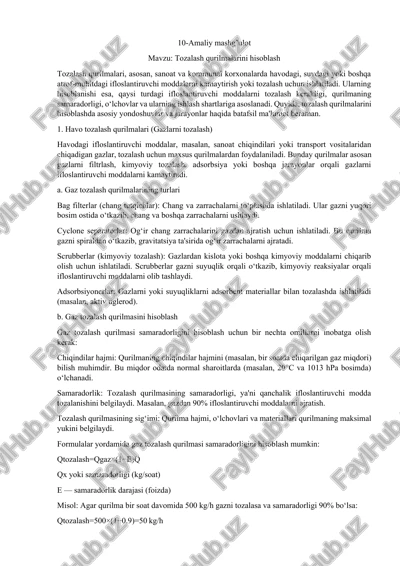 havo tozalash qurilmalari (gazlarni tozalash) — DOCX