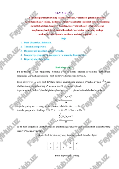 taqsimot parametrlarining statistik baholari — DOCX
