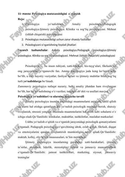 psixologiya mutaxassisligini o`rganish — DOCX