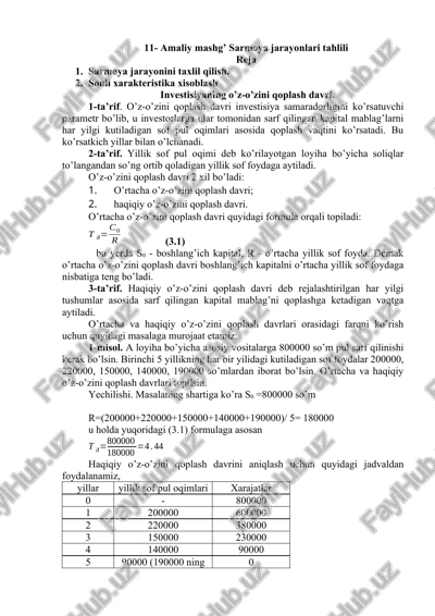 amaliy mashg’ sarmoya jarayonlari tahlili — DOCX
