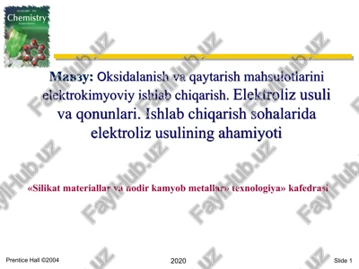 oksidalanish vaqaytarish mahsulotlarini elektrokimyoviy ishlab chiqarish — PPT