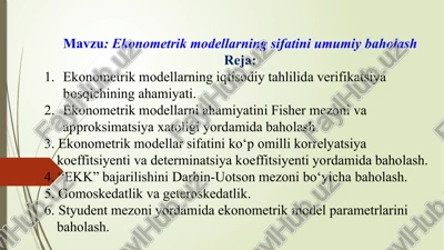 ekonometrik modellarning sifatini umumiy baholash — PPTX