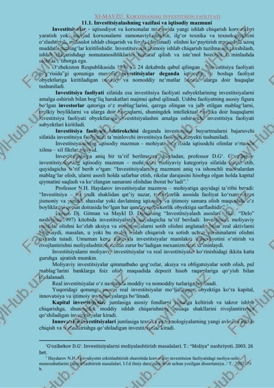 korxonaning investitsion faoliyati — DOCX