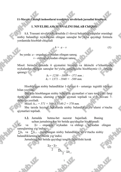 nivelirni texnikaviy nivelirlash jurnalini hisoblash — DOCX