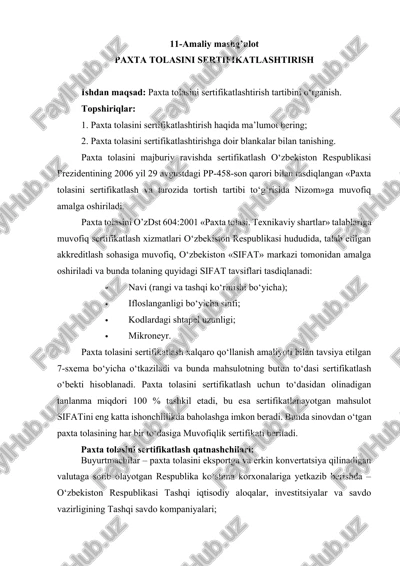 paxta tolasini sertifikatlashtirish — DOCX