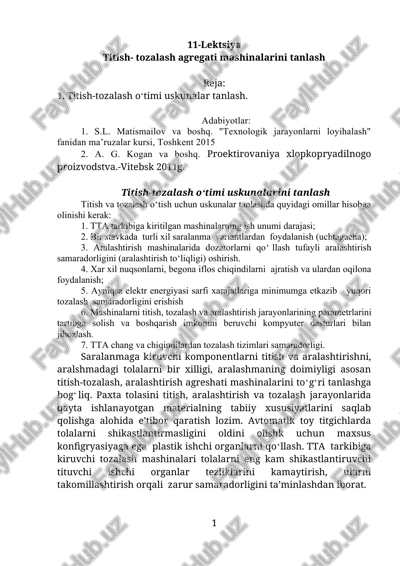 titish- tozalash agregati mashinalarini tanlash — DOCX