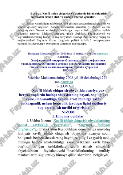 xavfli ishlab chiqarish ob'ektlarida ishlab chiqarish nazoratini tashkil etish va amalga oshirish qoidalari — DOCX