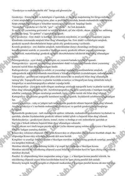 "geodeziya va marksheyderlik ishi" faniga oid glossariylar — DOC