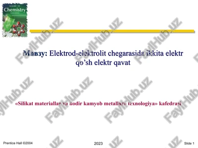 elektrod-elektrolit chegarasida ikkita elektr qo’sh elektr qavat — PPT