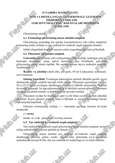 glitserin miqdorini aniqlash mashg'uloti — DOCX