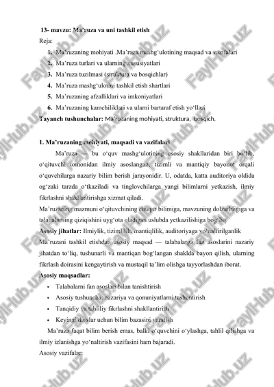ma'ruza va uni tashkil etish — DOCX
