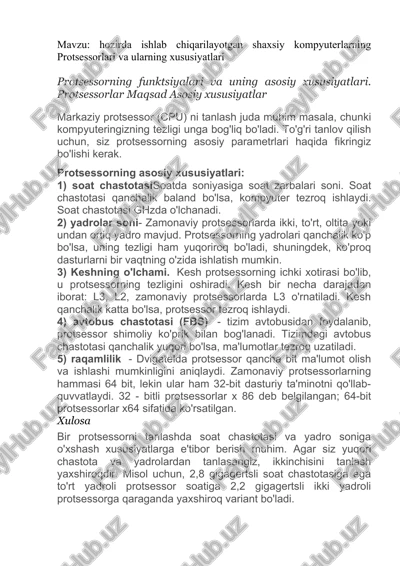protsessorlarning xususiyatlari — DOCX