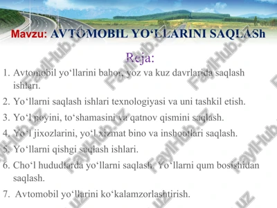 avtomobil yo‘llarini saqlash — PPT