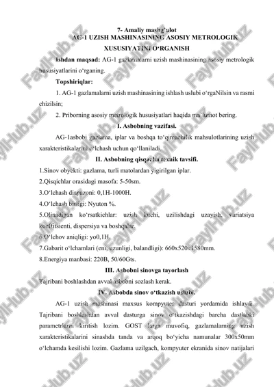 ag-1 uzish mashinasining asosiy metrologik xususiyatini o‘rganish — DOCX