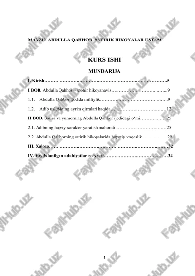abdulla qahhor–satirik hikoyalar ustasi — DOC