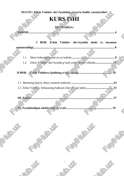 erkin vohidov she’riyatining g‘oyaviy-badiiy xususiyatlari — DOC