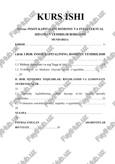 inson kapitalini jismoniy va intellektual jihatdan yemirilib borilishi — DOCX