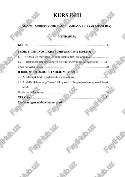 morfologik tahlil (muayyan asar misolida) — DOCX