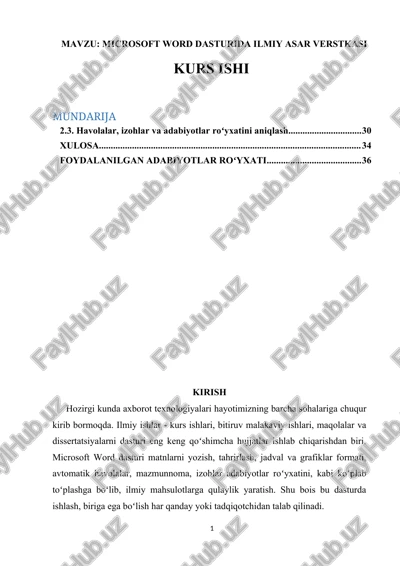 microsoft word dasturida ilmiy asar verstkasi — DOCX