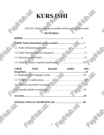 nashr biznesi va uni tashkil etish bosqichlari mavzusidan — DOCX