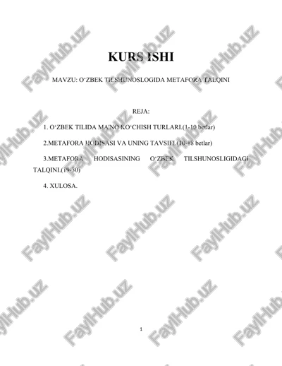 o‘zbek tilshunoslogida metafora talqini — DOCX