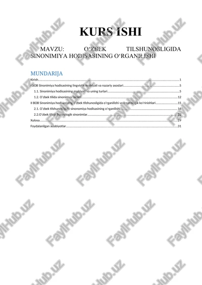 o‘zbek tilshunosligida sinonimiya hodisasining o‘rganilishi — DOCX