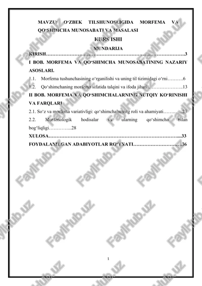 o‘zbek tilshunosligida morfema va qo‘shimcha munosabati va masalasi kurs ishi — DOCX