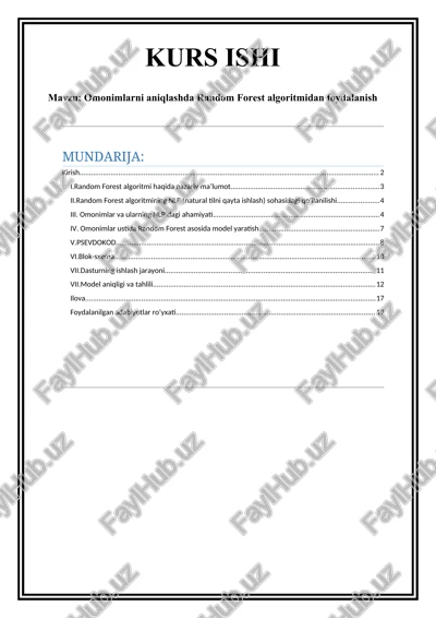 omonimlarni aniqlashda random forest algoritmidan foydalanish — DOCX