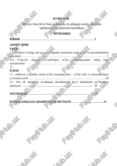 ona tili ta’limi jarayonida rivojlangan xorijiy davlatlar tajribasidan foydalanish metodikasi — DOCX
