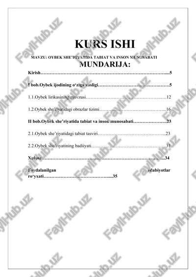 oybek she’riyatida tabiat va inson munosabati — DOCX