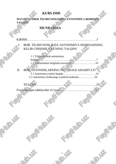 oʻzbek tilshunosligida antonimiya hodisasi talqini — DOCX