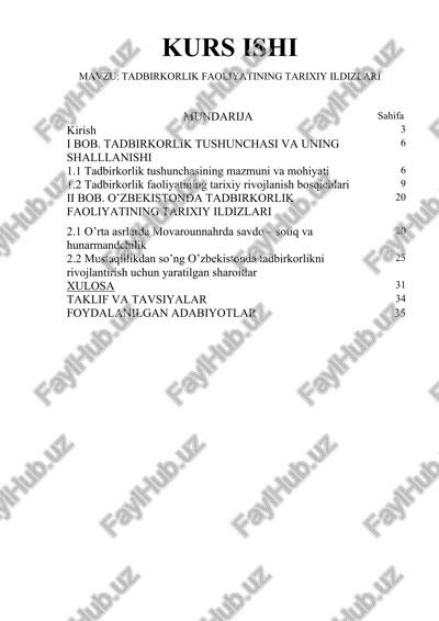 tadbirkorlik faoliyati tarixiy ildizlari — DOCX