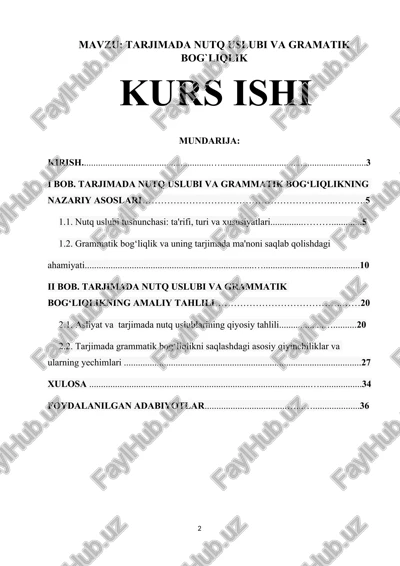 tarjimada nutq uslubi va gramatik bog`liqlik kurs ishi — DOCX
