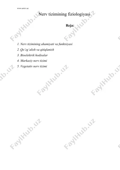 nerv tizimining fiziologiyasi — DOC